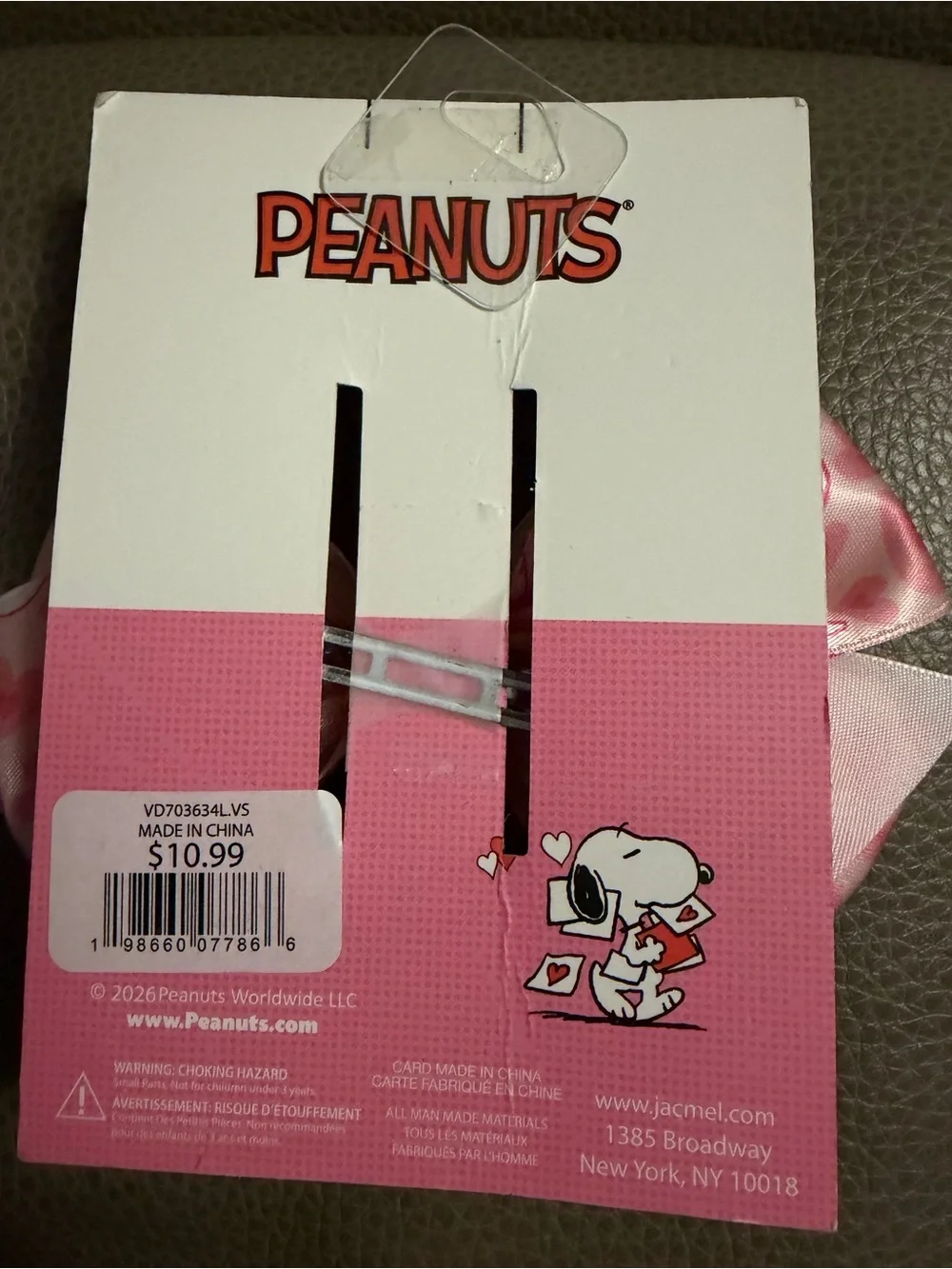 Peanuts Pink Snoopy Heart Bow Hair Clip
